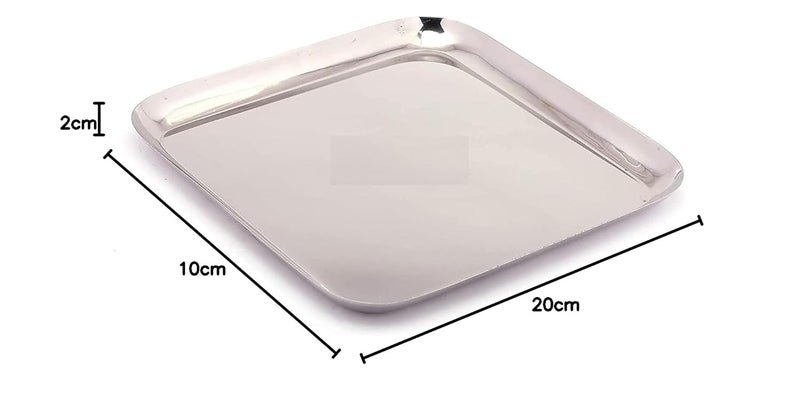 LUXURIA Square Stainless Steel Plate Sandwich Dinner etc Plate 16 cm