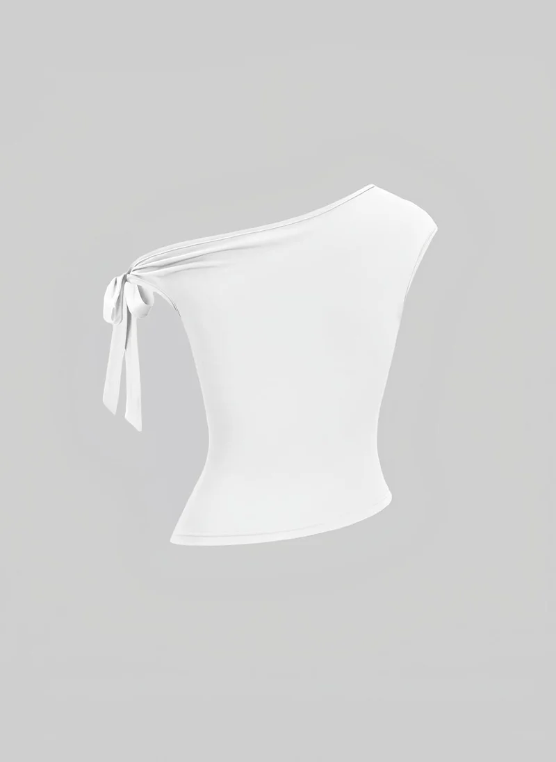 Take Two White One Shoulder Knot-Detail Top