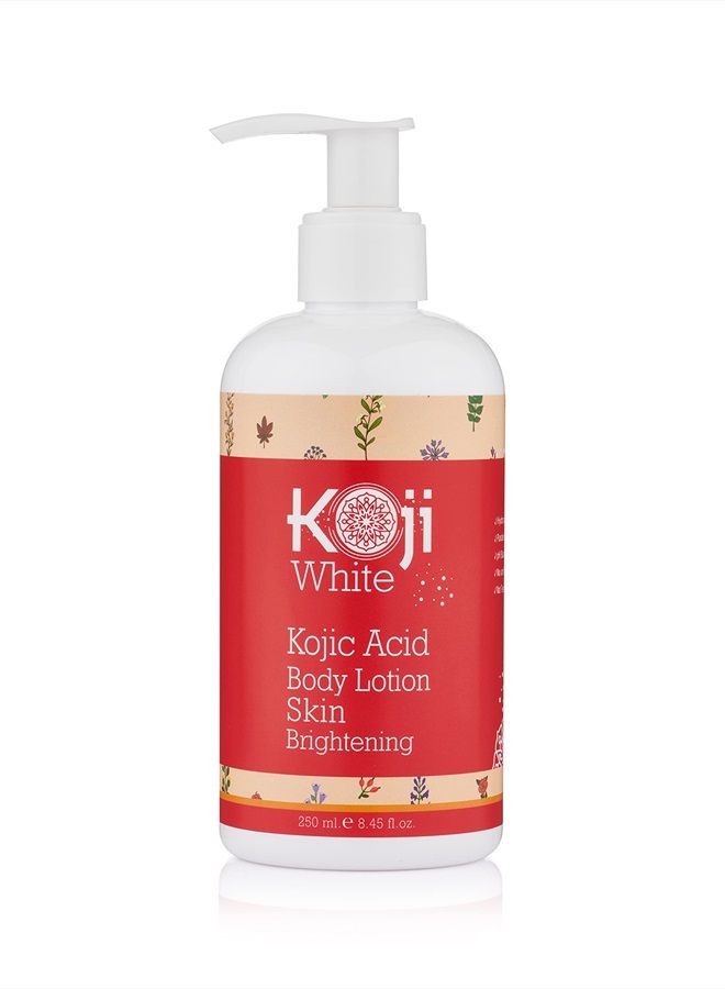 koji white لوشن الجسم لتفتيح البشرة بحمض الكوجيك - مرطب يومي وبشرة متوهجة، بقع داكنة، لون بشرة غير متساوٍ، نباتي، لم يتم اختباره على الحيوانات، زجاجة سعة 8.45 أونصة سائلة - Image 1
