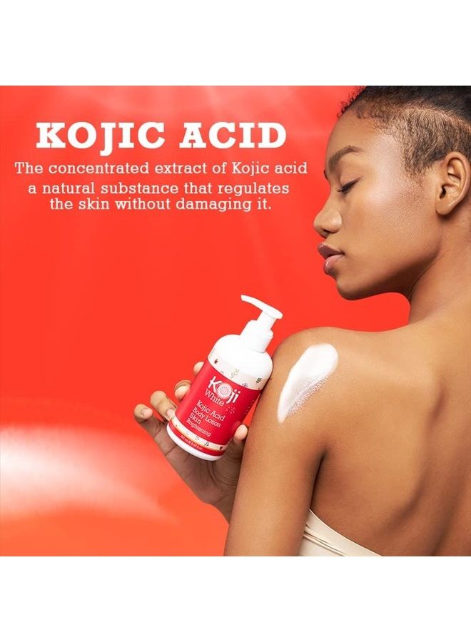 koji white لوشن الجسم لتفتيح البشرة بحمض الكوجيك - مرطب يومي وبشرة متوهجة، بقع داكنة، لون بشرة غير متساوٍ، نباتي، لم يتم اختباره على الحيوانات، زجاجة سعة 8.45 أونصة سائلة - Image 2