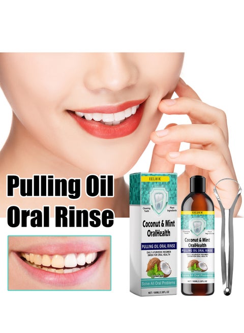 Coconut & Mint Oral Health Oil Pulling Mouthwash Bad Breath Treatment for Adults, Coconut Oil Pulling for Teeth and Gums, Mouthwash to Help With Fresh Breath, Tooth Whitening, Natural Oral Care