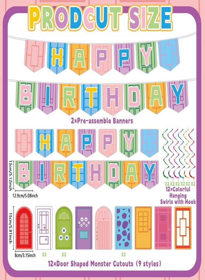 MinFyberd Monster Theme Party Decoration Colorful Door Hanging Swirls Cartoon Monster Banner Colorful Door Shaped Cutouts Cartoon Hanging Swirl Ornament for Boys Girls of Birthday Indoor Outdoor Supplies - Image 2