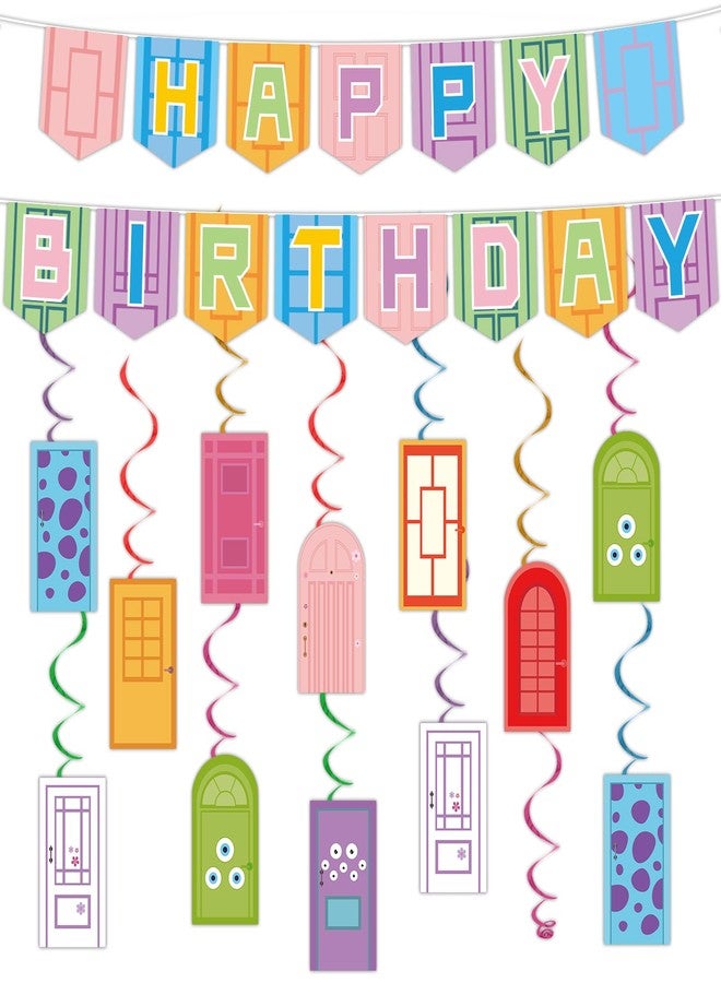 MinFyberd Monster Theme Party Decoration Colorful Door Hanging Swirls Cartoon Monster Banner Colorful Door Shaped Cutouts Cartoon Hanging Swirl Ornament for Boys Girls of Birthday Indoor Outdoor Supplies - Image 1