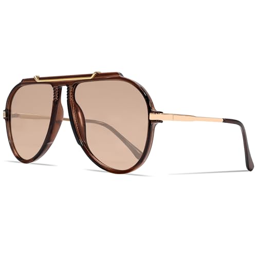 GUVIVI Oversized Aviator Sunglasses for Women Men 2026 70s Retro Gold Metal Sun Glasses Tangle Free Square Aviators - Image 1