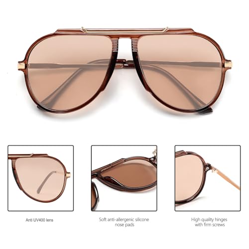 GUVIVI Oversized Aviator Sunglasses for Women Men 2026 70s Retro Gold Metal Sun Glasses Tangle Free Square Aviators - Image 4