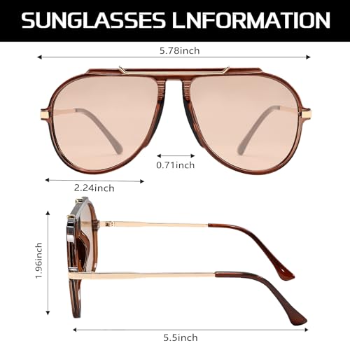 GUVIVI Oversized Aviator Sunglasses for Women Men 2026 70s Retro Gold Metal Sun Glasses Tangle Free Square Aviators - Image 5
