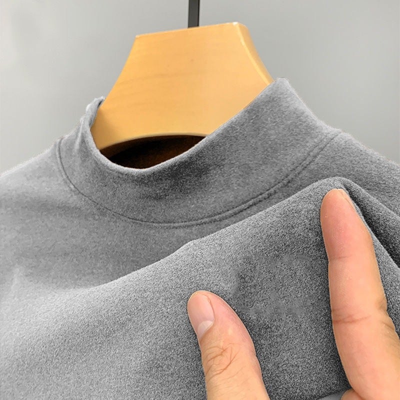 Support Generation Men'S Half Turtleneck Long-Sleeved T-Shirt Korean Style De Velvet Slim-Fit Young And Middle-Aged Bottoming Shirt Autumn Clothes - Image 1