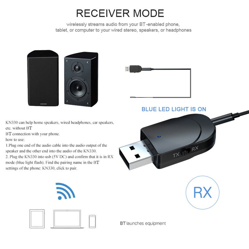 Bluetooth 5.0 Audio Receiver Transmitter Mini 3.5mm Jack AUX USB Stereo Music Wireless Adapter for TV Car PC Headphones - Image 2