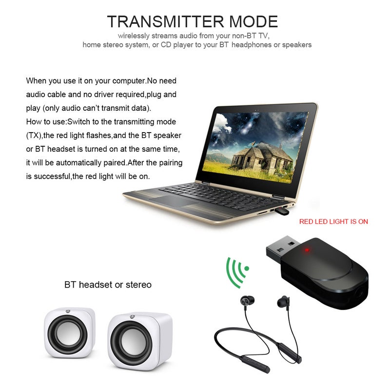 Bluetooth 5.0 Audio Receiver Transmitter Mini 3.5mm Jack AUX USB Stereo Music Wireless Adapter for TV Car PC Headphones - Image 3