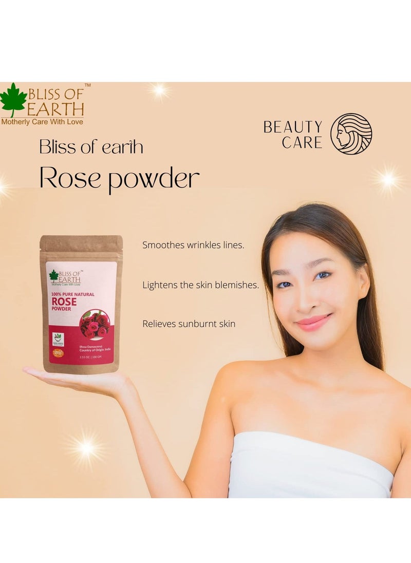 BLISS OF EARTH 100 Percent Pure Natural Rose Petals Powder 100g Great for Face and Skin  - Image 3