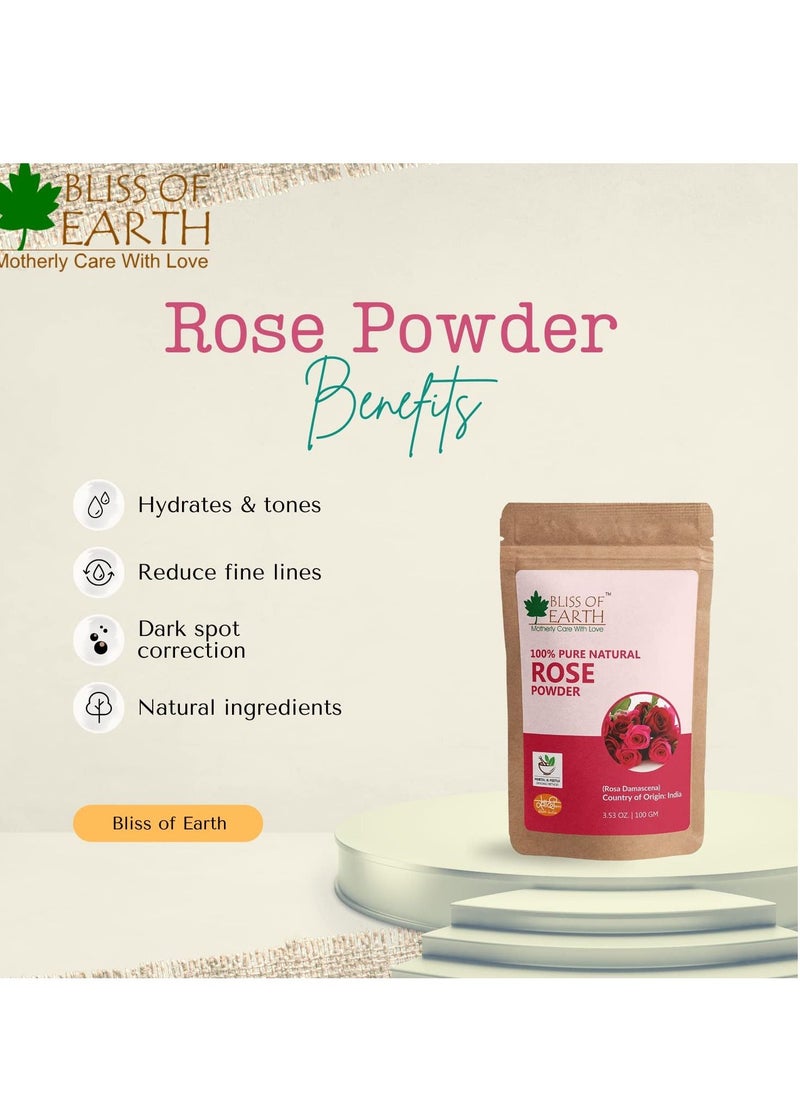 BLISS OF EARTH 100 Percent Pure Natural Rose Petals Powder 100g Great for Face and Skin  - Image 2