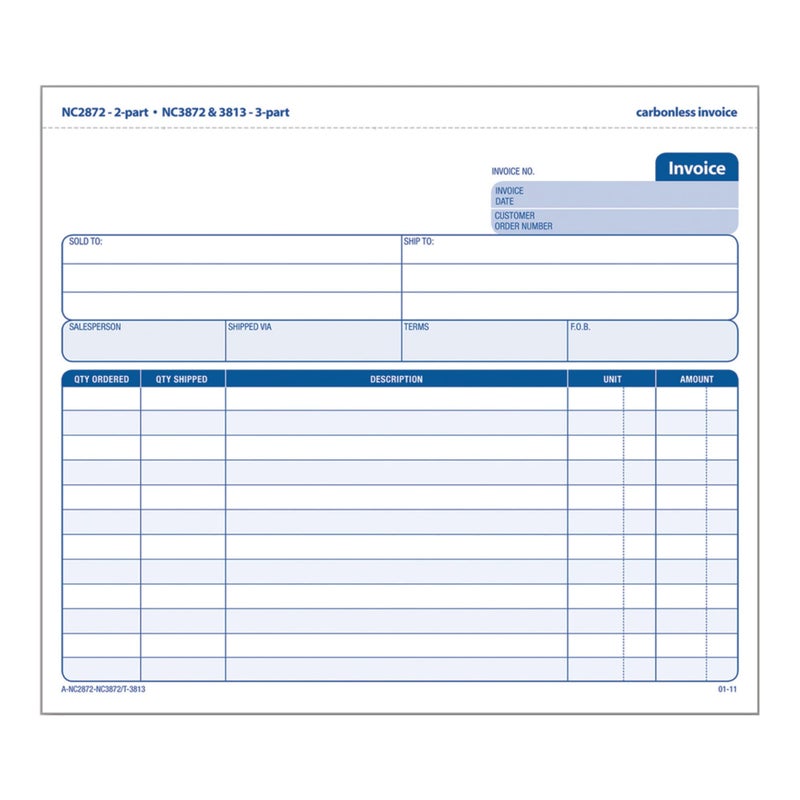 Adams Invoice Unit Sets, 7.44 x 8.5 Inch, 3-Part, Carbonless, White/Canary/Pink, 50 Sets per Pack (NC3872-50) - Image 1