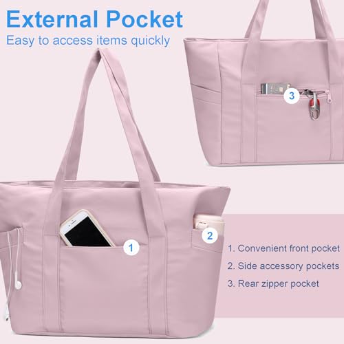 CTWWFS Tote Bag for Women, Travel Essentials Large Tote Bag with Zipper, Top Handle Handbag for Travel, Work (Pink) - Image 4