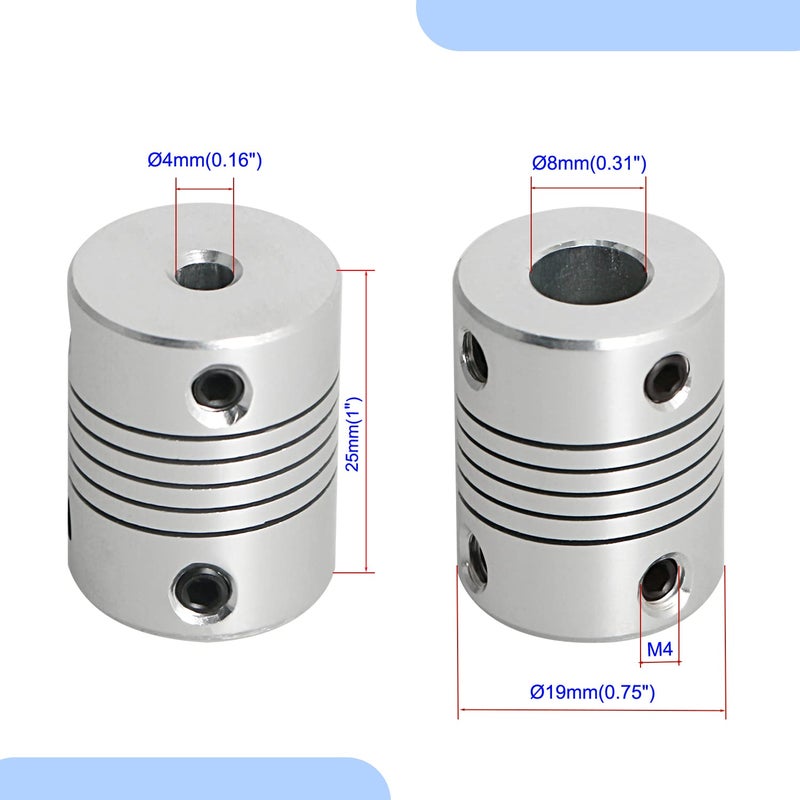 Aopin Flexible Beam Couplings 4mm to 8mm Flexible Coupler Shaft for 3D Printer, Length 25mm / 1" Motor Coupler Connector, Great Apply for Model Shaft, CNC Machine, Motor Guide, DIY Encoder 4 Pcs - Image 2