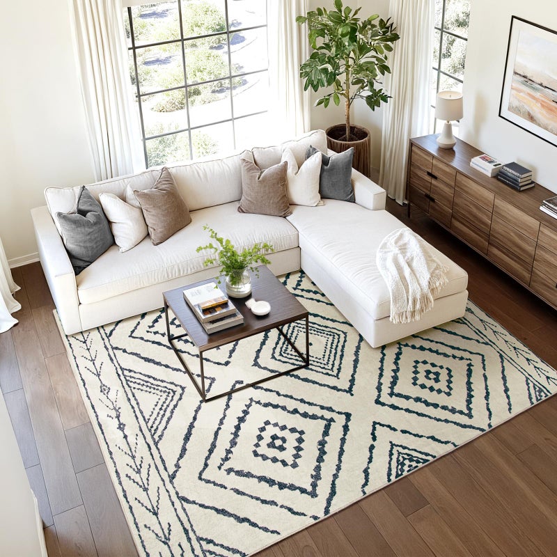 BESTSWEETIE Area Rug 8x10 Rug Machine Washable Non-Slip Low Pile Print Pattern Western Rug for Living Room Bedroom Entryway Tribal Series -Navywhite/Black - Image 5