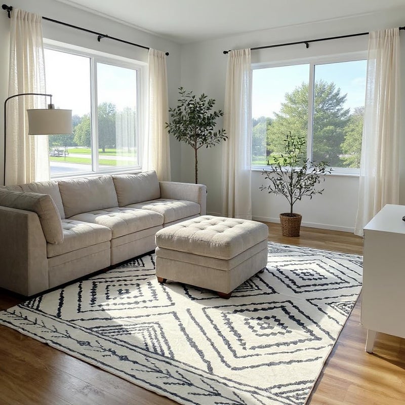 BESTSWEETIE Area Rug 8x10 Rug Machine Washable Non-Slip Low Pile Print Pattern Western Rug for Living Room Bedroom Entryway Tribal Series -Navywhite/Black - Image 1