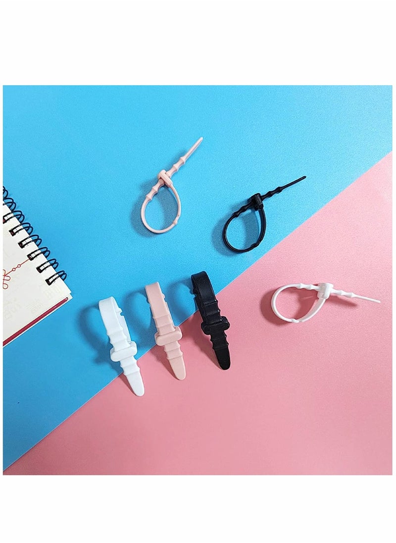 SYOSI Cable Ties, Silicone Zip Ties, Reusable Zip Ties, Rubber Cable Ties Straps, for Wire Management, Elastic Cable Organizer, for Home Office Table Desk. 4.5”, 20pcs (White, Black, Pink, Purple, Blue)  - Image 5