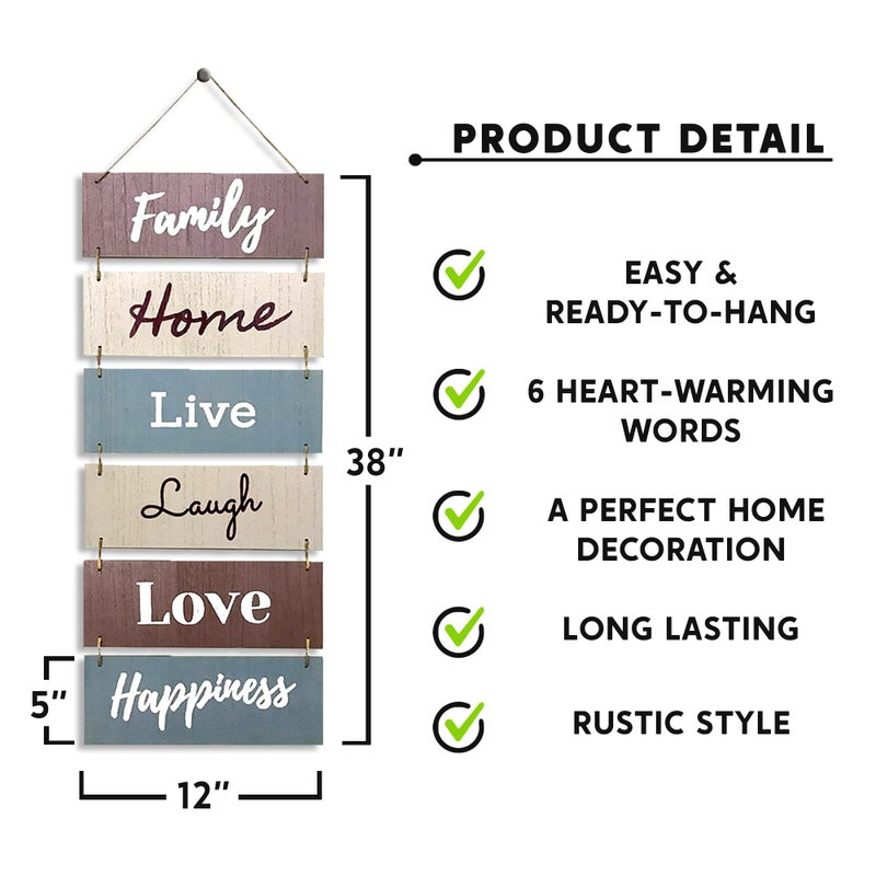 EcoRise Hanging Wall Décor Sign - Welcome Vertical Wall Art Decorations, Rustic Home Accessories for Living Room, Bedroom, Family, Dining, and Kitchen, Outdoor Signs for House, Live, Laugh, Love Plaques - Image 3