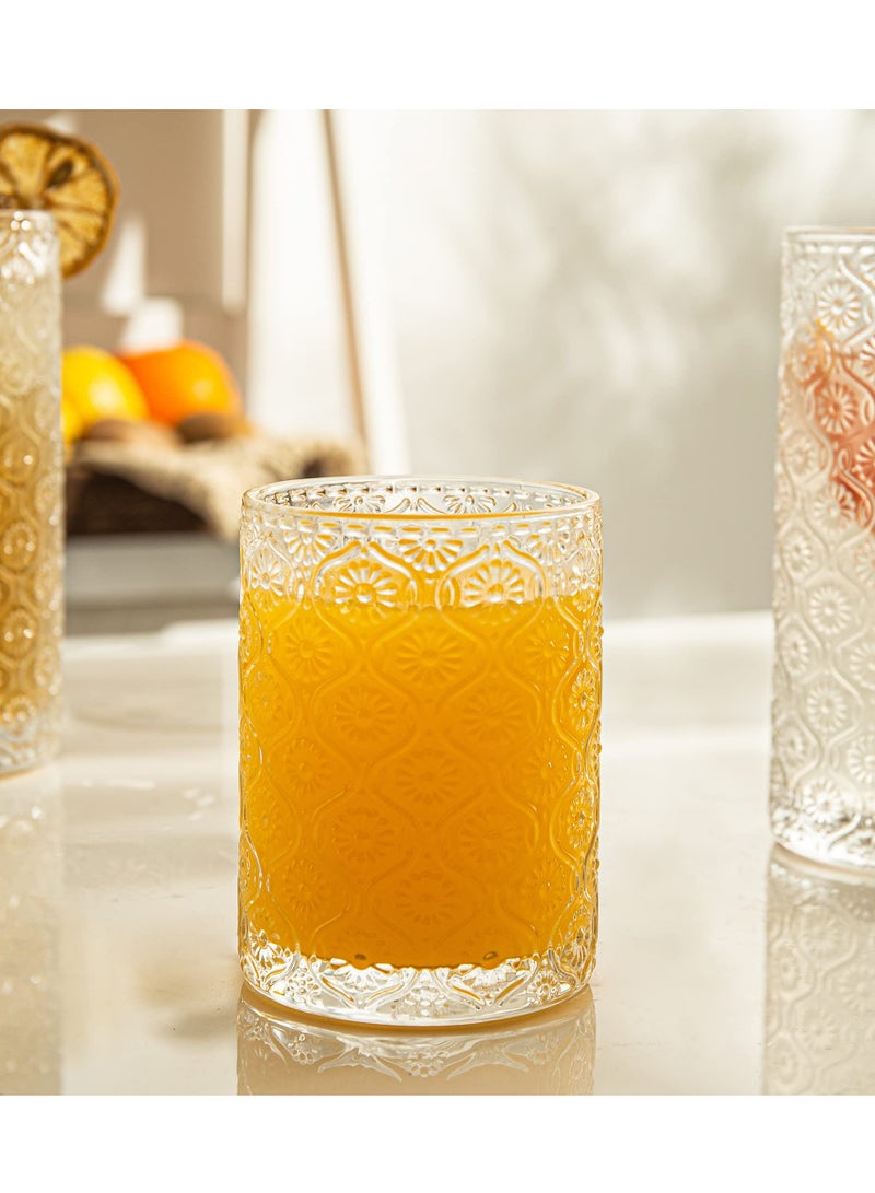 SYOSI أكواب قهوة عتيقة، أكواب شرب مدببة مزخرفة، كؤوس مياه قصيرة الساق، مجموعة من 4 أكواب زجاجية على طراز آرت ديكو، للمنزل، الحانات، الحفلات، الشاي، هدية - Image 5