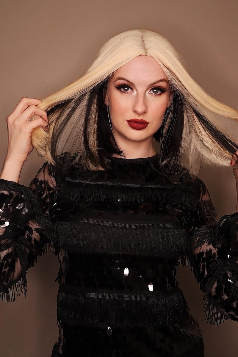 ALLAURA Two Tone Wig for Women Blonde  Dark Brown  Realistic Hair with Bangs Fits All HeatResistant Curl  Restyle Bob  Blondie Debbie Harry Ting Tings Dua Lipa Moira Rose