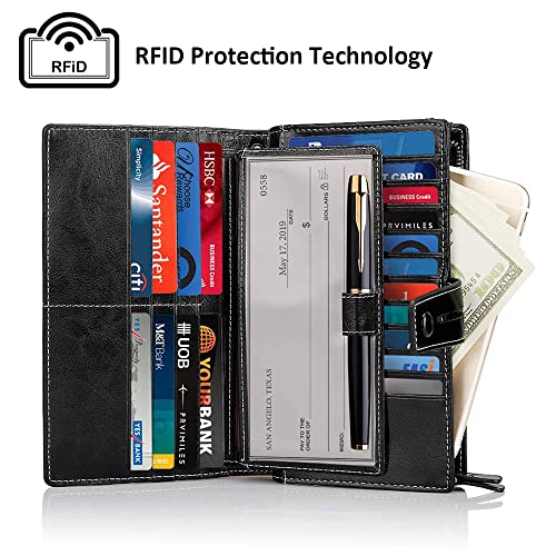FT FUNTOR محفظة FT FUNTOR النسائية الكبيرة السميكة مع حجب RFID من الجلد بسحاب حولها، حقيبة كبيرة لتنظيم الهاتف، حزام للمعصم - Image 2