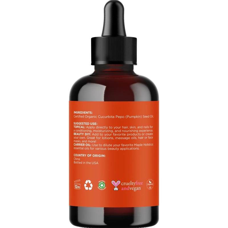Maple Holistics Pumpkin Seed Oil Organic Certified - 100% Pure Organic Pumpkin Seed Oil for Hair and Anti Aging Face Oil - USDA Organic for Dry Hair and Volume - Virgin Cold Pressed & Unrefined (4oz) - Image 4