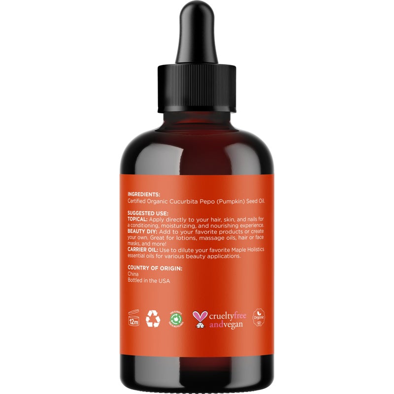 Maple Holistics Pumpkin Seed Oil Organic Certified - 100% Pure Organic Pumpkin Seed Oil for Hair and Anti Aging Face Oil - USDA Organic for Dry Hair and Volume - Virgin Cold Pressed & Unrefined (4oz) - Image 5