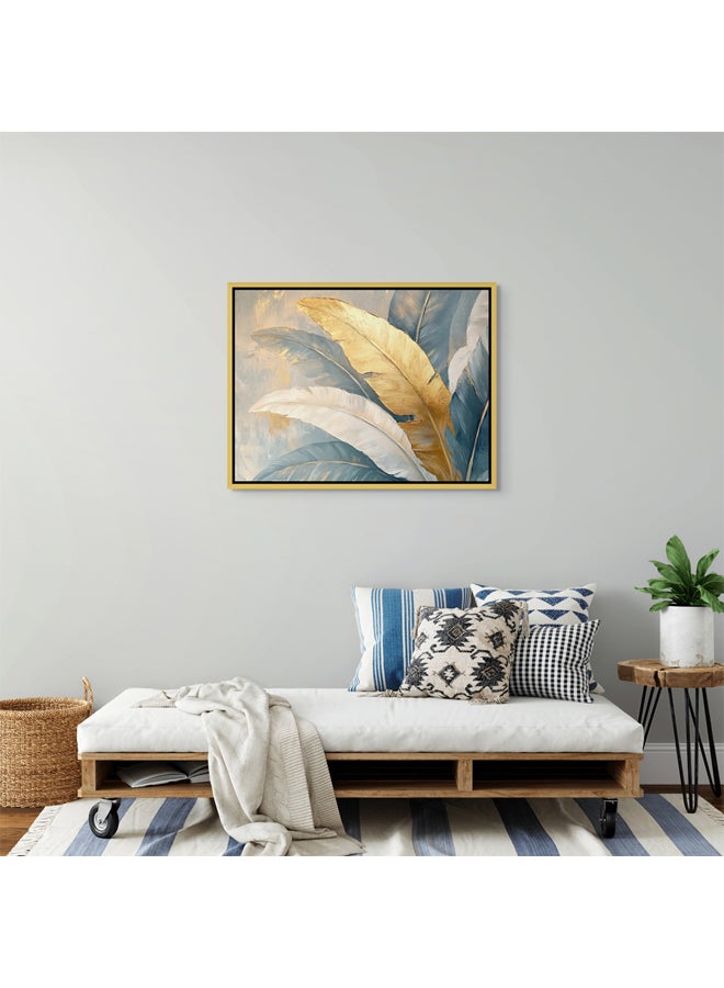 Art Decor Framed Canvas Wall Art of Abstract Feathers Artwork Modern Art with Gold Accent Elegant Feather Art Print Landscape Wall Decor for Office Living Room Bedroom Gifting - Image 2