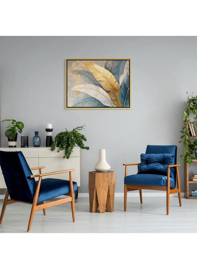 Art Decor Framed Canvas Wall Art of Abstract Feathers Artwork Modern Art with Gold Accent Elegant Feather Art Print Landscape Wall Decor for Office Living Room Bedroom Gifting - Image 3