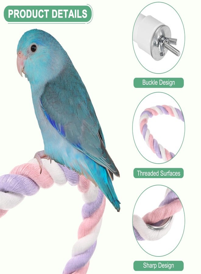 M METERXITY 2-Pack Rope Perches for Bird Cages, 31.5 in Length Comfort Grip Flexible Rope Perch Beak & Paw Grinding for Parrots/Cockatiels/Parakeets, Bird Platform Sand [Pink Purple] - Image 2