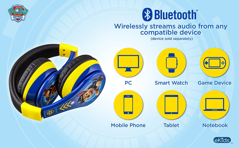 eKids Paw Patrol Kids Bluetooth Headphones, Wireless Headphones with Microphone Includes Aux Cord, Volume Reduced Kids Foldable Earphones for School, Home, or Travel - Image 3