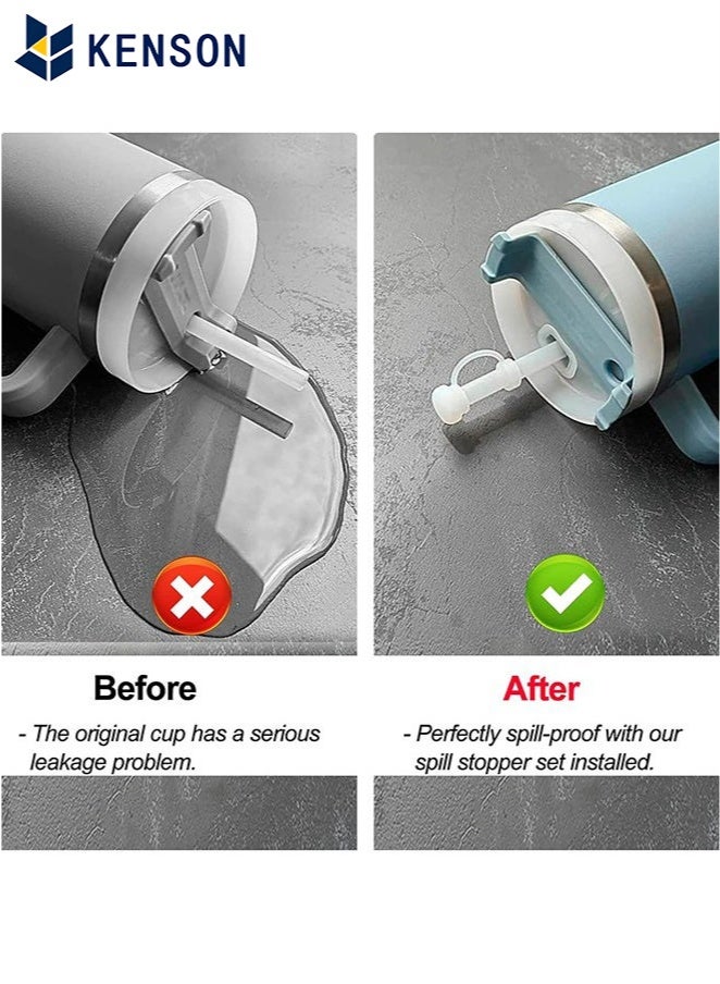 كِينْسُون سدادة سيليكون مقاومة للانسكاب 4 مجموعات ، غطاء قش متوافق مع كوب ستانلي 1.0 إصدار 40 أونصة / 30 أونصة ، ملحقات بهلوان ، تتضمن 4 غطاء غطاء من القش ، 4 سدادات انسكاب مربعة و 4 سدادة تسرب مستديرة - Image 3