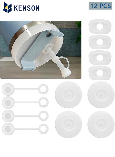 Silicone Spill Proof Stopper 4 Sets, Straw Cover Compatible with Stanley Cup 1.0 Version 40oz/30oz, Tumbler Accessories, Includes 4 Straw Cover Cap, 4 Square Spill Stoppers & 4 Round Leak Stopper