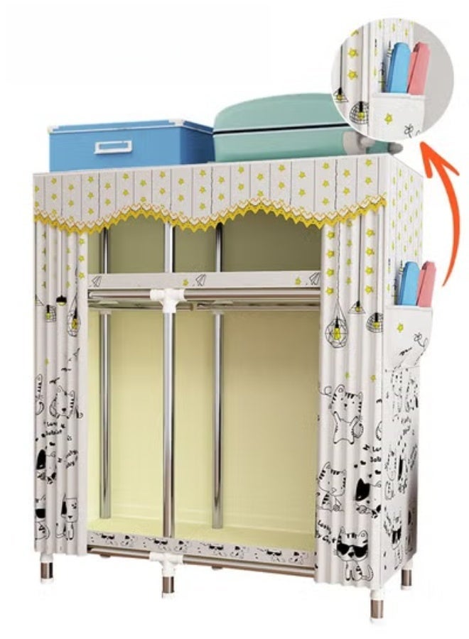MIXDE Portable Closet Wardrobe, Dust-proof Clothes Storage Organizer, Super Load-bearing Clothes Hanging Closet, Cute Kitten Print, Non-Woven Fabric Cover 123*45*170CM - Image 1