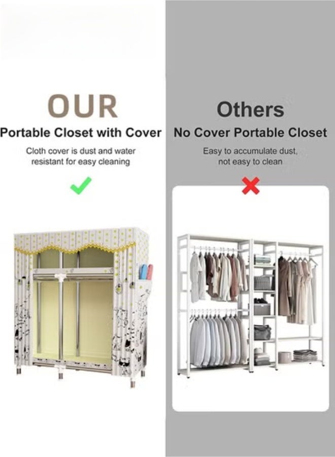 MIXDE Portable Closet Wardrobe, Dust-proof Clothes Storage Organizer, Super Load-bearing Clothes Hanging Closet, Cute Kitten Print, Non-Woven Fabric Cover 123*45*170CM - Image 2