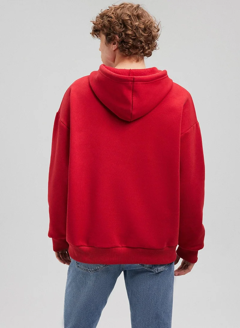 MAVI Mavi Logo Printed Hooded Red Sweatshirt
