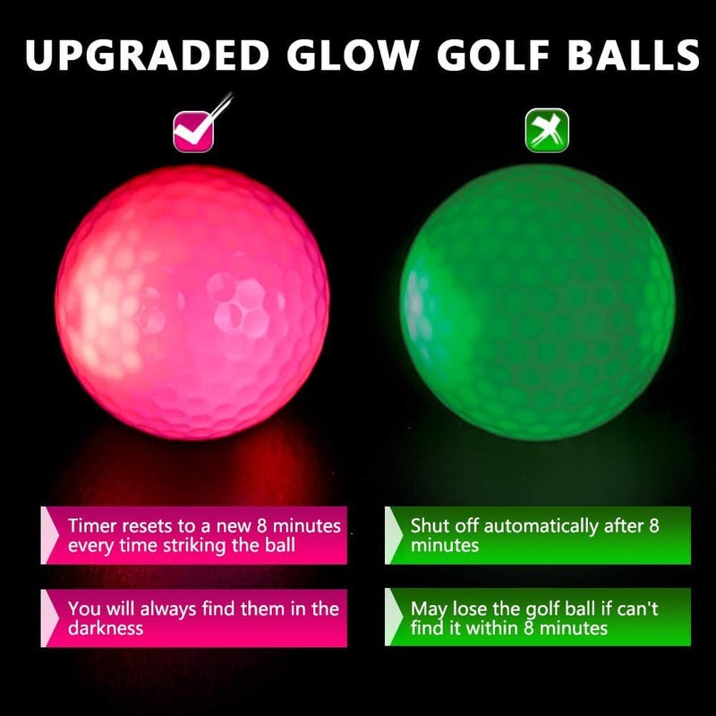 THIODOON Glow in The Dark Golf Balls with 7 Colors Keep Changing and Timer Resets Every Striking Light up LED Glowing Golf Balls 48 Hours Battery Life for Night Golfing - Image 2