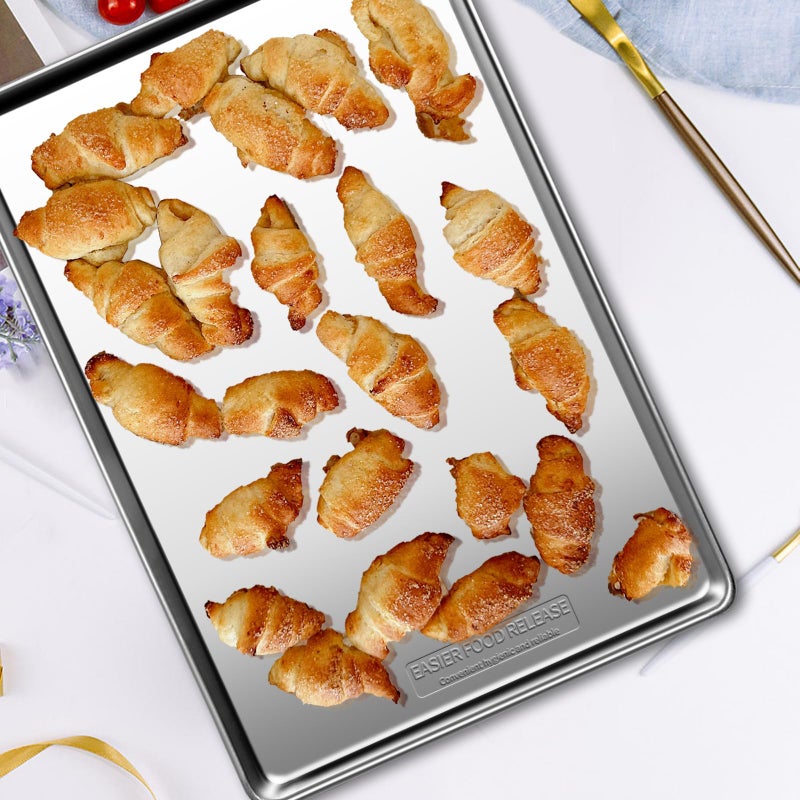 GIUOIDUO Commercial Quality Baking Sheet Pan Set, Natural Stainless Steel Cookie Sheet, Warp Resistant Nonstick Baker's Half Sheet Pan, Large Thick Cookie Tray Pans for Baking, Roasting(2 Pack, 18X13Inch) - Image 2
