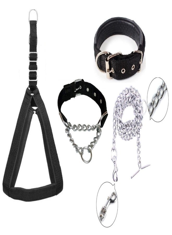 Hachiko:-(Combo of 4) Imported Nylon Padded Adjustable Dog Harness+Choke Collar+Collar+Chain(Small,Black) - Image 1
