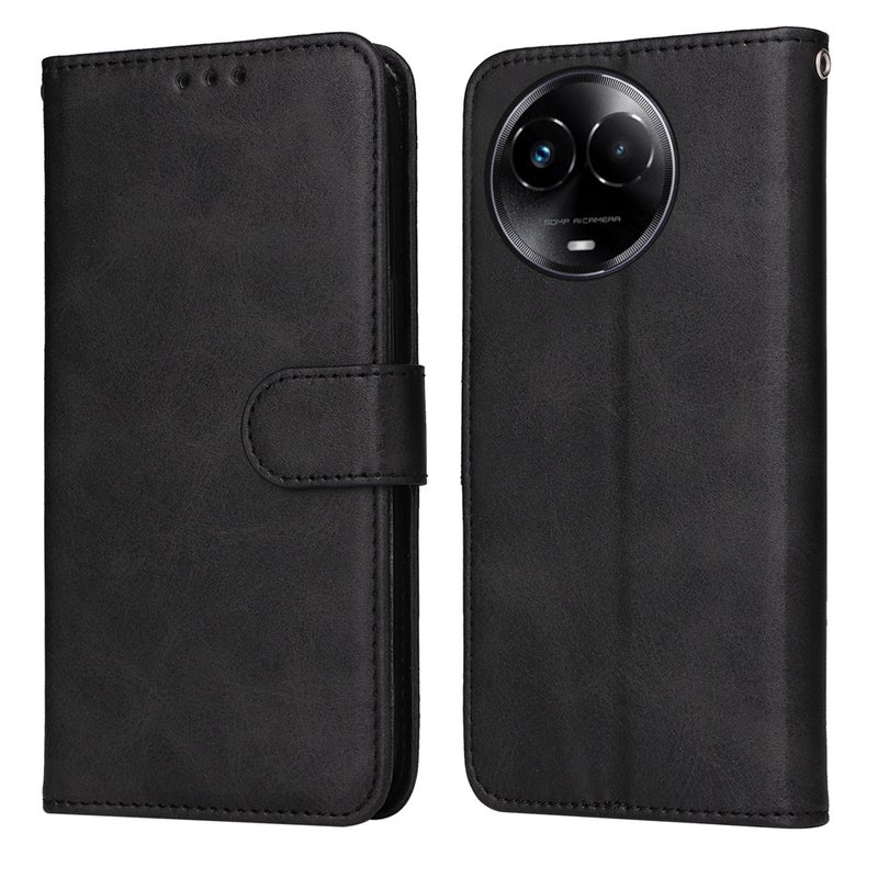 HuHa Case Cover For Realme C67 Global / 11 5G Taiwan Version Classic Calf Texture Flip Leather Phone Case(Black) - Image 1