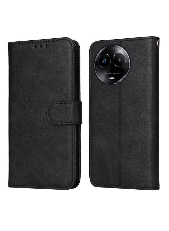 HuHa Case Cover For Realme C67 5G Global / 11 5G Taiwan Version Classic Calf Texture Flip Leather Phone Case Black 