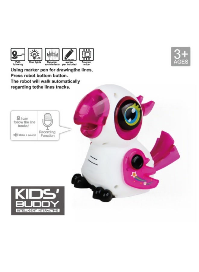 Soofam Innovative Parrot Induction Line Following Robot Toy, LED Light Education Interactive STEM Toy, Children Draw Black Lines to Track Automatically Toy (Red) - Image 4