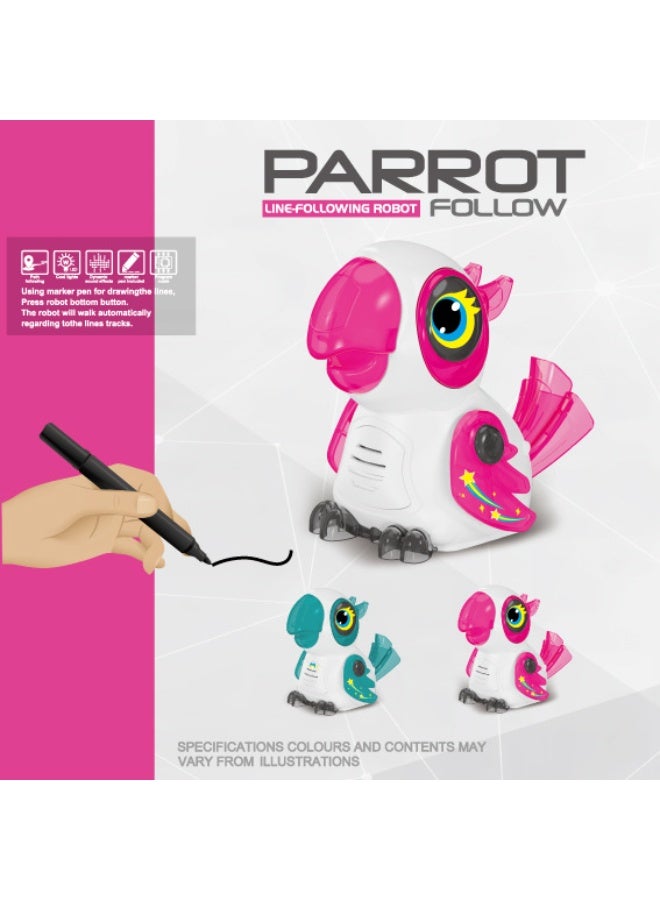 Soofam Innovative Parrot Induction Line Following Robot Toy, LED Light Education Interactive STEM Toy, Children Draw Black Lines to Track Automatically Toy (Red) - Image 2