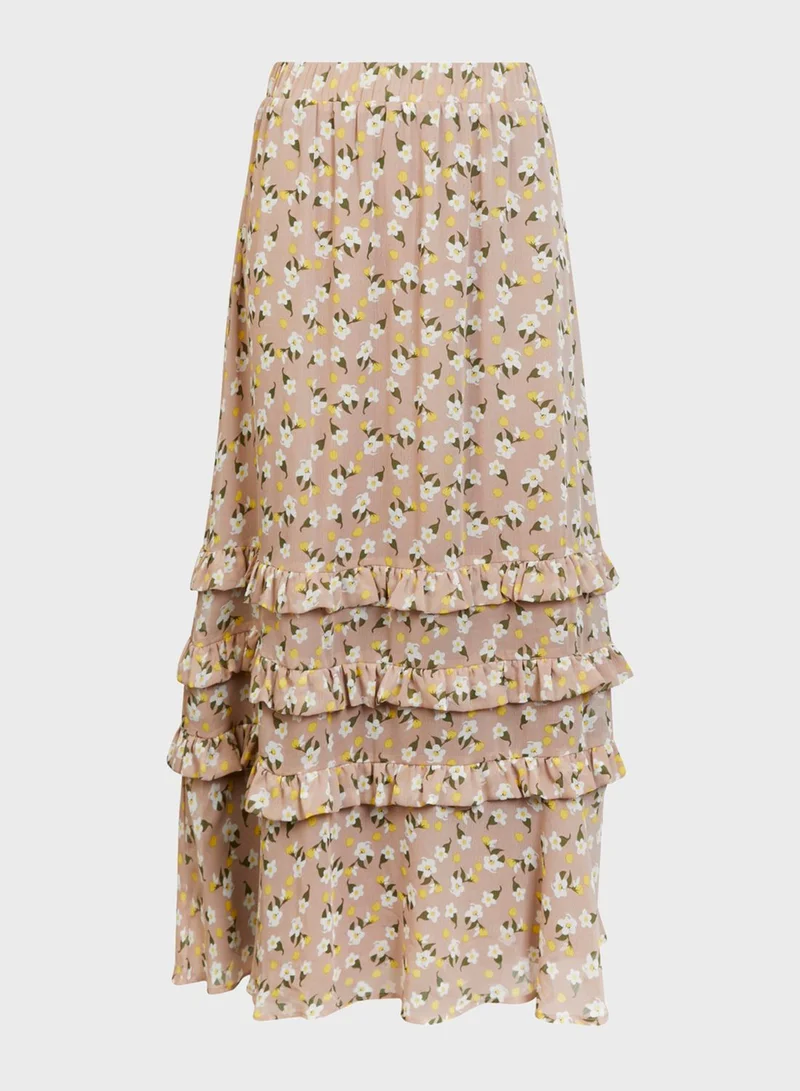 YAS Ruffle Detail Printed Skirt