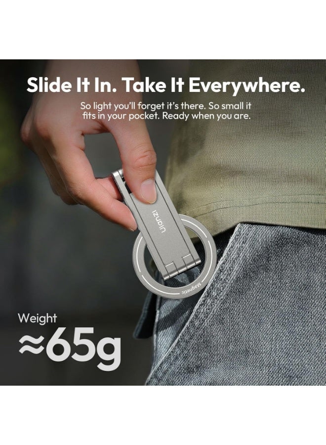 يولانزي حامل ثلاثي مغناطيسي للهاتف ULANZI MA60 لأجهزة iPhone - حامل ثلاثي صغير من الألومنيوم للهواتف الذكية، حامل جيب للهاتف المحمول، مغناطيس قوي، تثبيت سريع، متوافق مع سلسلة iPhone 17 و16 و15 و14 و13، فضي - Image 2