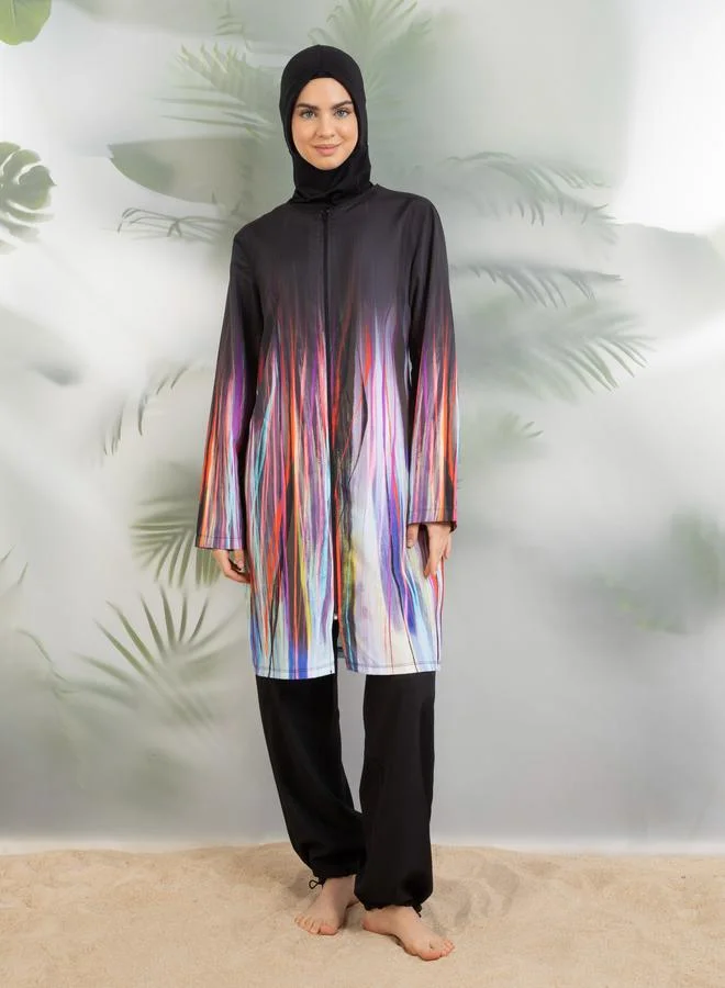 Mayo Bella by Modanisa Mayo Bella by modanisa Multi Gradient Print Front Zip Burkini