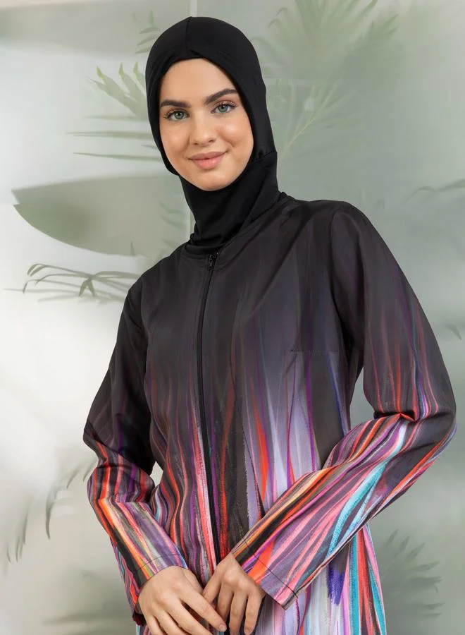 Mayo Bella by Modanisa Mayo Bella by modanisa Multi Gradient Print Front Zip Burkini