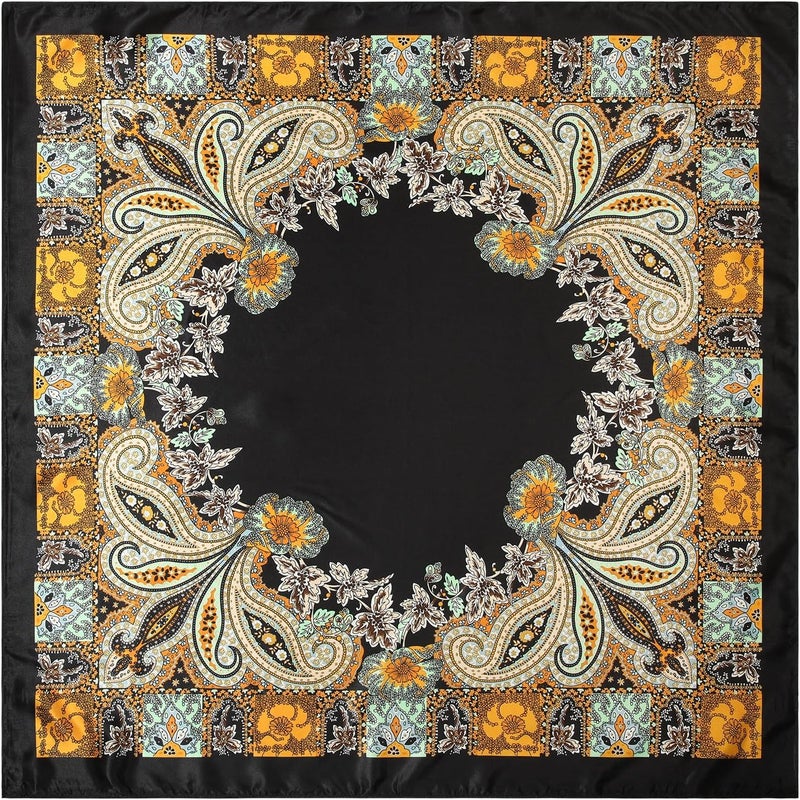 AWAYTR 35” Large Satin Square Head Scarf - 2Pcs Silk Like Floral Head Scarves Square Satin Hair Scarf Bandanas for Women - Image 3