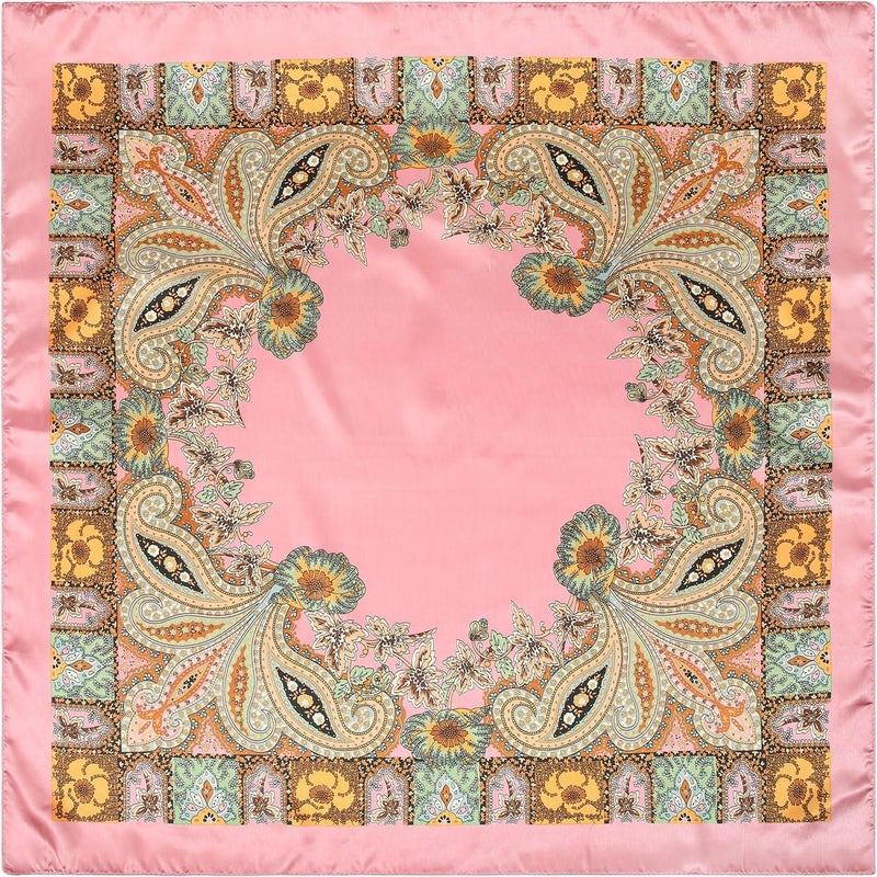 AWAYTR 35” Large Satin Square Head Scarf - 2Pcs Silk Like Floral Head Scarves Square Satin Hair Scarf Bandanas for Women - Image 2