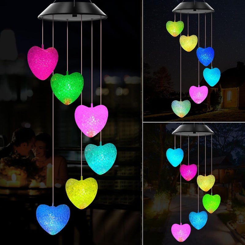 WHISKET WHISKET Colors Changing Lights Solar Wind Chimes for Outdoor DecorColorful Solar GiftsWind Chimes for Party Yard Porch Patio Home Window Heart Shape Light - Image 1